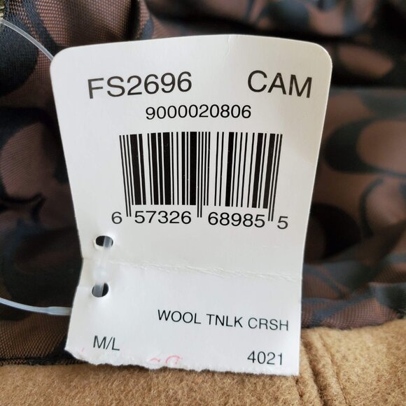 NWT Coach Wool Hat in Camel with Dark brown leather trim (FS2696) - Picture 12 of 13